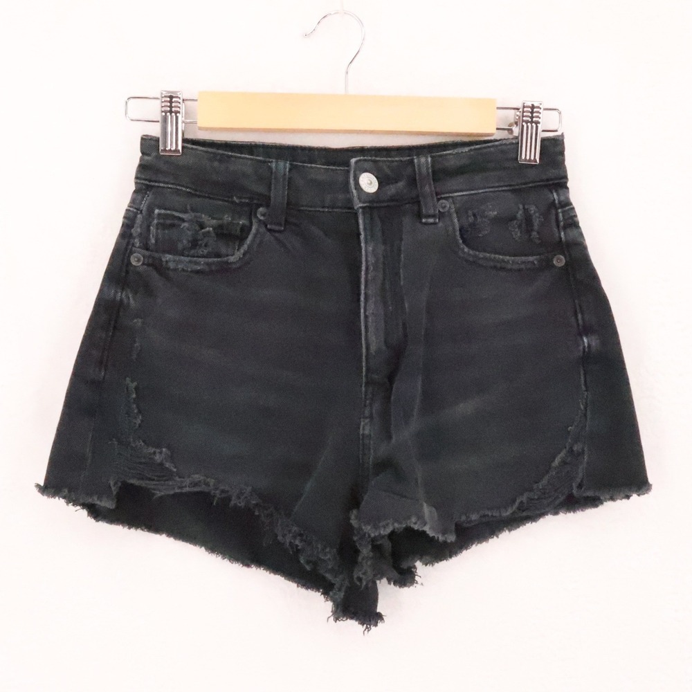 American Eagle Comfort Stretch Waistband Denim Shorts Womens Size 0 Black Grunge